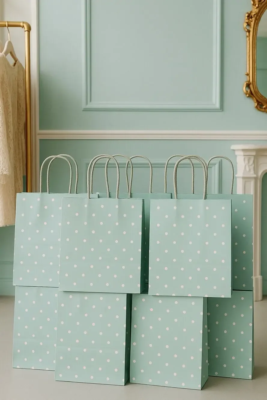 8 Spritz Mint Green Polka Dot Gift Bags • NEW • 7.25x7.75 • Fast Shipping